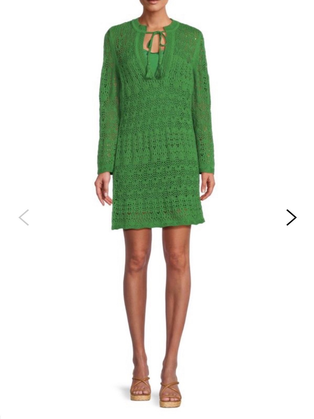 Green Crochet Long-Sleeve Tie-Neck, size M, new with the tag.